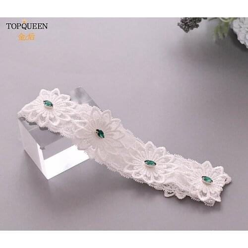 TOPQUEEN Wedding Garters Lace Embroidery Floral Sexy Garters for Women/bride Green Rhinestone Bridal Garters for Women TH27