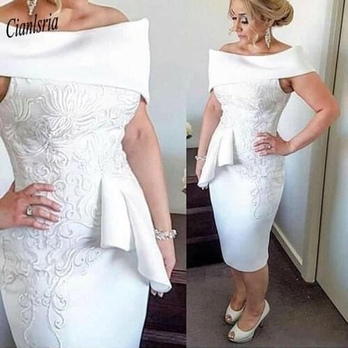 Vintage Mother of The Bride Dresses 2020 Bateau Tea-Length Applique Off the Shoulder Ruched Custom Made Wedding Guest Dresses