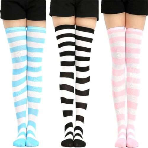 New Women Girls Over Knee Long Stripe Printed Thigh High Striped Patterned Socks Anime Cosplay Sweet Cute Warm Wholesale Lot