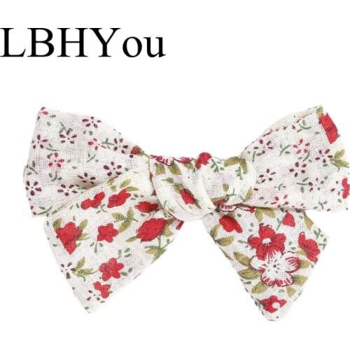 1pcs School Girls Fabric Cotton Bows Hair Clips,Summer Flowers Prints Knot Bow Hairpins,Kids Girls Hair Accessories