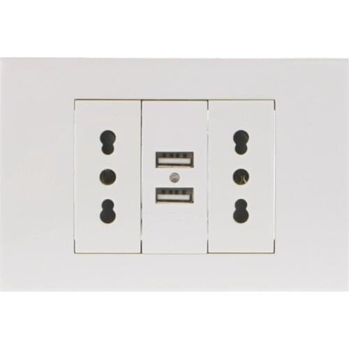 16A WallDouble Italian/Chile Plug Power Socket Adapter Dual USB Ports Panel 5V 1A