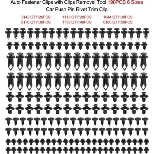 190Pcs 6 Sizes Auto Fastener Clips Plastic Fastener Rivet Clips Car Push Pin Rivet Trim Clips