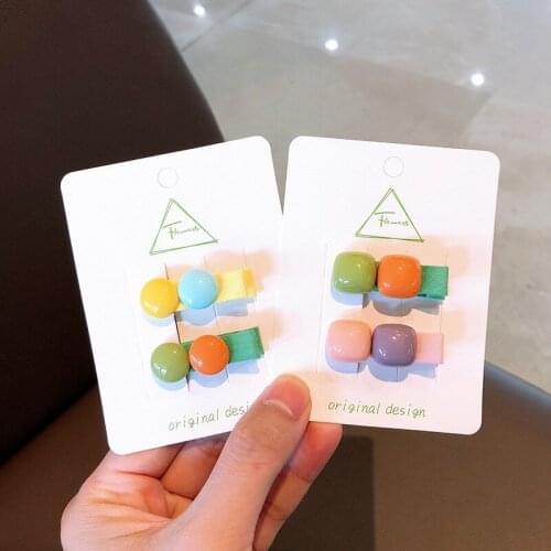 2pcs/lot Children Acrylic Geometry Ornament Hair Clips Girls Lovely Sweet Barrettes Hairpins Gift Kids Hair Accessories