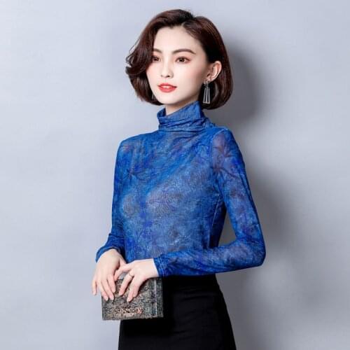 2018 Pattern Will Code Self-cultivation Thin Half High Lead Printing Long Sleeve Rendering Unlined Upper Garment Woman T Pity