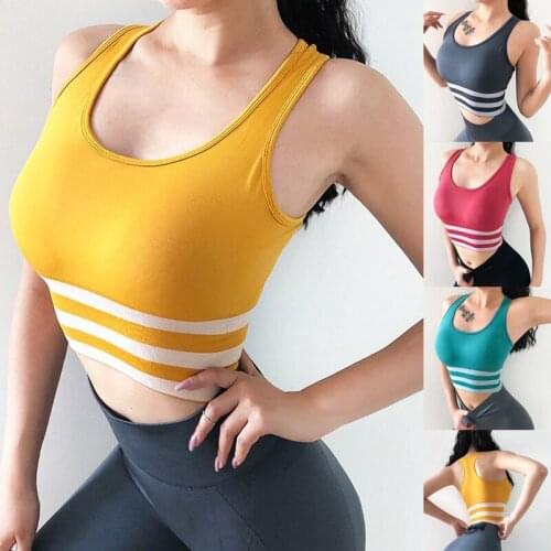 2020 Sexy Striped Sports Bra Yoga Vest Women Fitness Push Up Fitness Shockproof Seamless Tops Running Exercise Quick Drying Vest