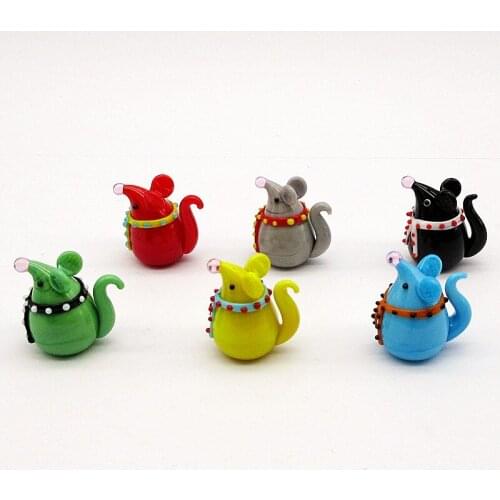 6pcs Colorful handmade Murano glass mouse Figurines ornaments Home Fairy garden decor Miniature Animals glass Pets statues rat