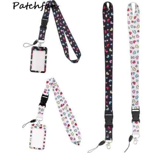 AD661 Patchfan Cartoon Heart Card Holder ID Holder Bus Card Holder Staff Card With With buckle Lanyard