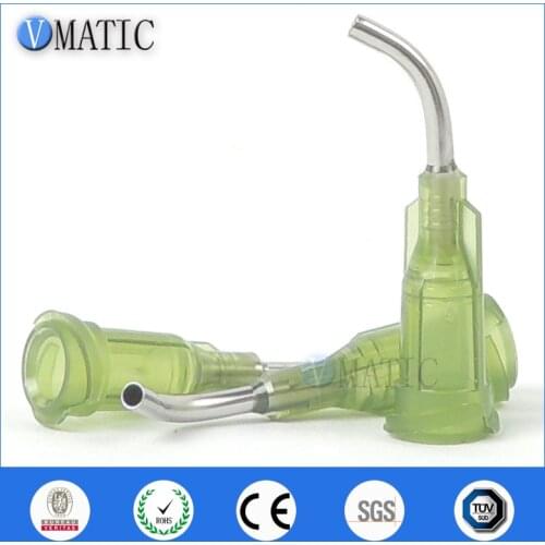 Free Shipping 100Pcs 14G Olive 0.5'' Tube Length 45 Degree Bent Glue Dispensing Needle Tips 1/2 Inch