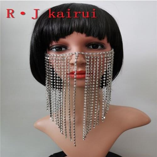 New RJHE31 Women Harness Silver Rhinestone Chains Layers Head Face Chains Jewelry Cosplay Rhinestone Head Hair Jewelry 3 Colors