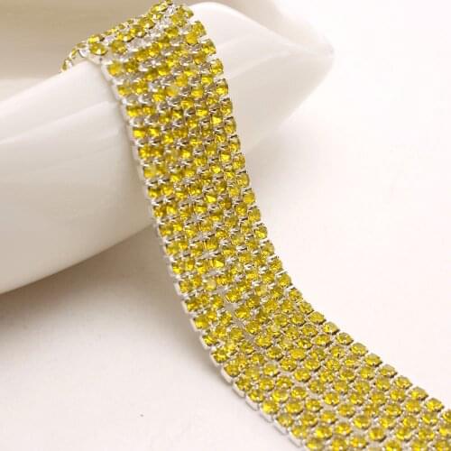 10Yard Citrine Yellow Claw Crystal Rhinestones Chain Gradient DIY Dense Silver Base Rhineston Chain Garment&Bag Art Decoration
