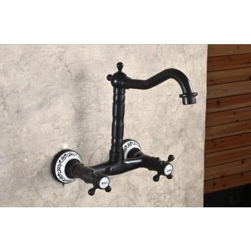 Black Oil Rubbed Bronze Wall Mount Kitchen Wet Bar Bathroom Vessel Sink Faucet Dual Cross handle anf328