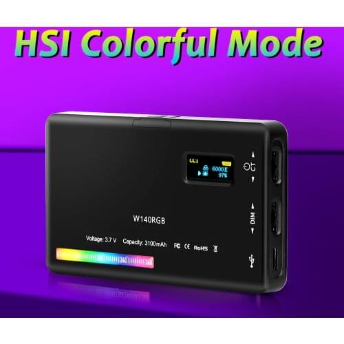 Pocket RGB Camera Light Built-in 3100mAh Rechargeable Battery 360°Full Color Gamut 20 Light Effects 2500-9000K LED Video Panel