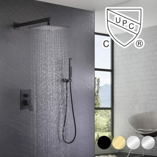 Brass Bathroom Shower Set Brushed Gold Square Rainfall Shower Faucet Wall Mounted Shower Mixer 10" Shower Head