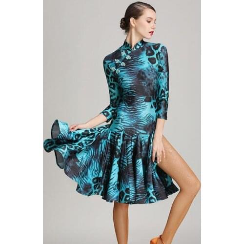 Leopard Latin dance dress Salsa Cheongsam style Women Latin training dancing Stage