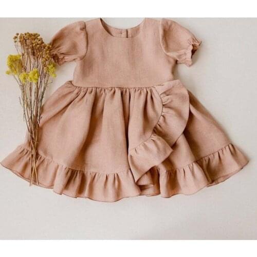 Baby Girls Cotton And Linen Dress Summer New Style Short-Sleeve Irregular Ruffled Children Princess Dresses WT315