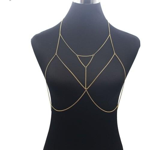 Summer Gold Body Chain Link Bra Multilayer Sexy Beach Bikini Chain Harness Necklaces Women Body Chain Boho Jewelry Gift