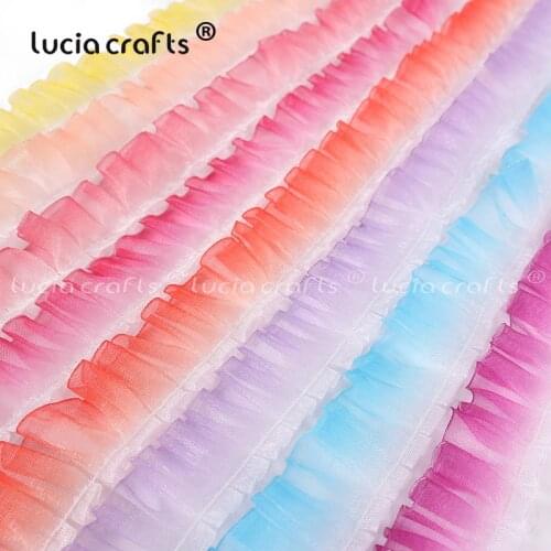 Lucia Crafts 5yards 25mm Chiffon Gradient Pleated Lace Trim Ribbon DIY Dress Garment Wedding Sewing Accessories X0306