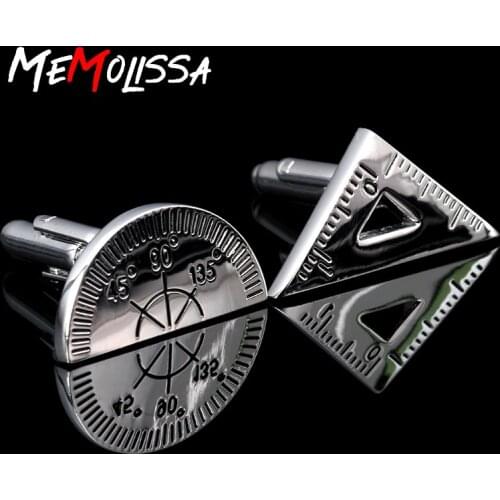 MeMolissa Top Designer Cufflinks Triangle Ruler Protractor Cufflinks Mens Shirt Cuff Jewelry Abotoaduras Mens Gift