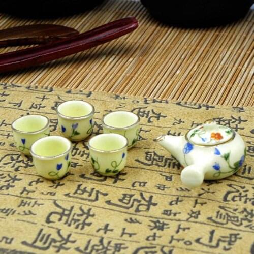 Mini Side Handle Tea pot tea cup Tea Set DIY Dollhouse Decor Kitchen Tableware Toy