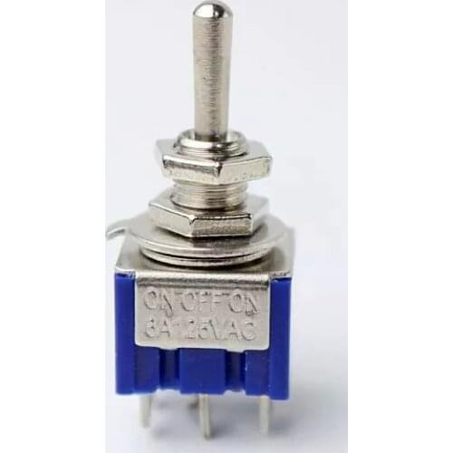 Miniature Toggle Switch Double Pole Double Throw DPDT (MTS203) ON-OFF-ON 120VAC 6A 1/4 Inch Mounting MTS-203