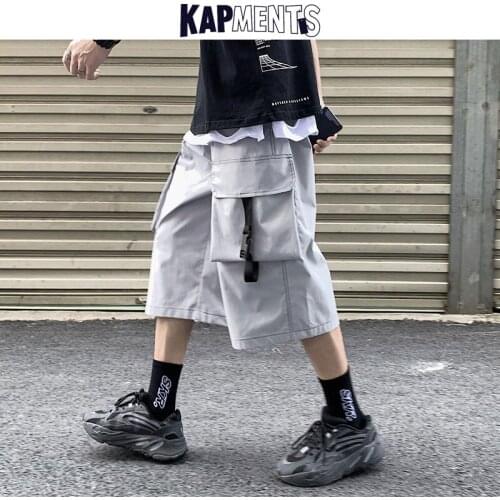 KAPMENTS Men Multifunction Casual Joggers Shorts 2020 Summer Pocket Streetwear Kpop Harem Pants Mens Fashion Loose Cargo Shorts