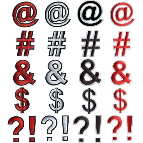 1PC 5-6CM Wide Red Black White English Punctuation Embroidered Patches Alphabet Sew on badge Iron On Patch For bag Clothes Pants