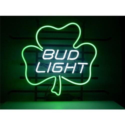 NEON SIGN For BUD LIGHT LUCKY SHAMROCK SIGN Signboard REAL GLASS BEER BAR PUB display christmas Light Signs 17*14"