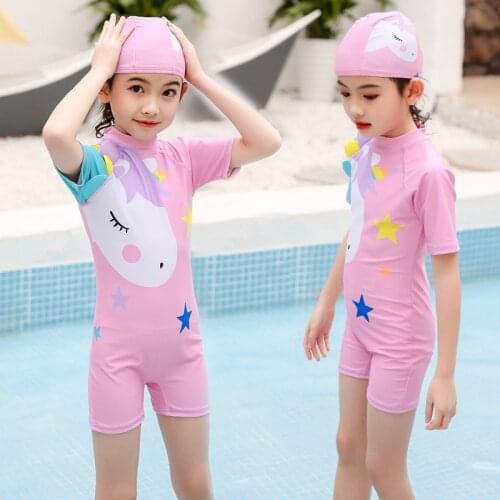 2021 New Childrens Swimsuit Female Cute Unicorn Girl Baby Baby One-piece Sunscreen Quick-drying Swimsuit Swimwear