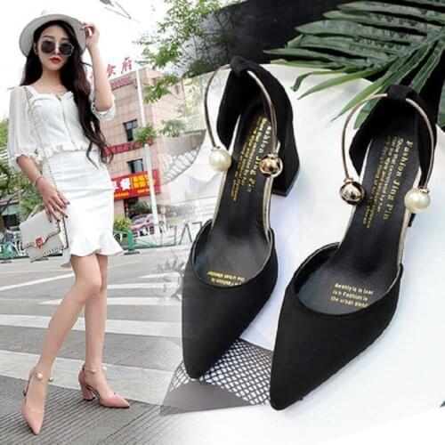 New 9CM small fresh pointed pearl shallow sandals fashion wild comfortable high heels