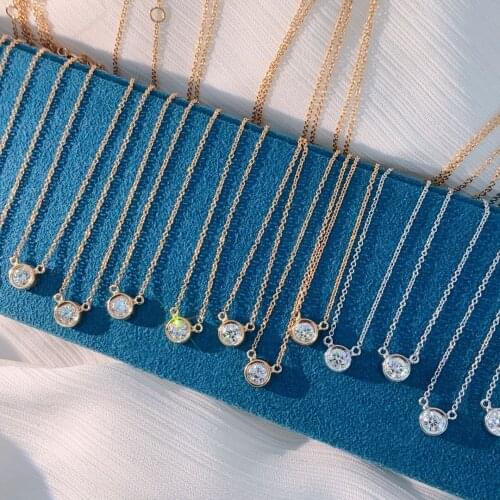 18k White Gold Rose Gold Yellow Gold Natural Round Cut 0.15Carat F-G Color VS Real Diamond Pendant Necklace Bezel Setting Gift