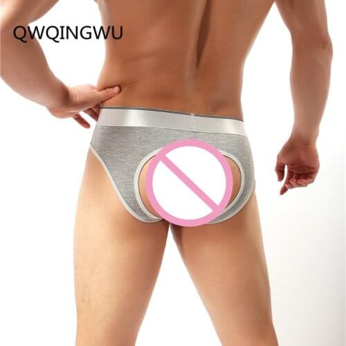 Mens Sexy Men Underwear Open Butt Modal Briefs Thong Panties Trunks Homme Bulge Pouch Soft Male Elasticity Underpants Briefs