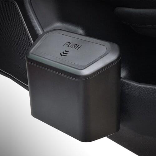 PP Car Trash Bin Hanging Vehicle Garbage Dust Case Storage Box Black Square Pressing Type Trash Can