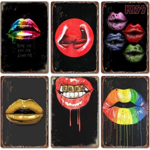 Sexy Lips Metal Tin Sign Creative Graffiti Art Poster Retro Metal Plaque Couple Crafts Decor Club Bar Wall Sticker Metal Plate