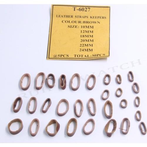 Free Shipping 30 PCs Brown Leather Watch Strap Keeper in 6 Sizes for Watch Repair
