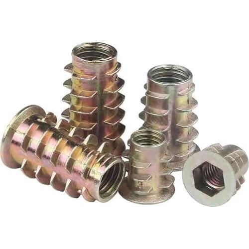 With flange Furniture Nuts [M4 M5 M6 M8 M10] Zinc Alloy Furniture Nuts Thread For Wood Insert Nut Flanged Hex Drive Head B058
