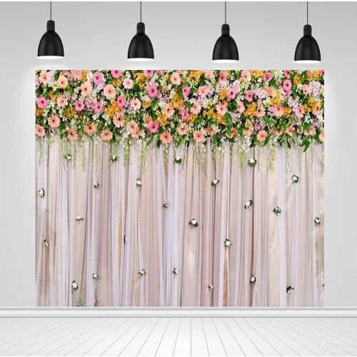 Scopiso Pink Flowers Curtain Photographic Backdrop Custom Background for Valentines Day Wedding Children Birthday Photocall