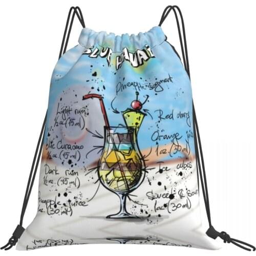 Blue Hawaii Cocktail Style Women Men Drawstring Backpacks Yoga Fitness Backpack Beach Travelling Bags Satchels Daypacks