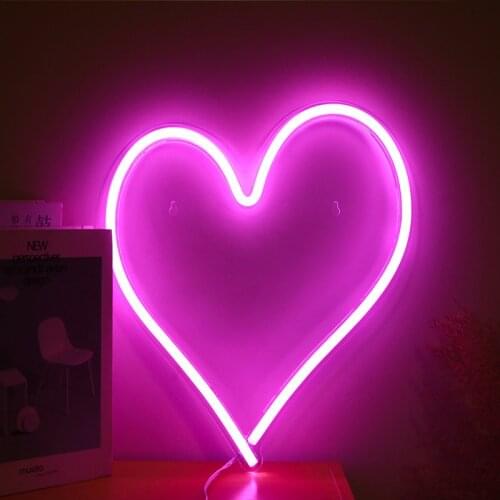 Heart Shape LED Neon Light Sign Wall Hanging Art for Bar Bedroom Living Room Party Home Decor Night Light USB Powered