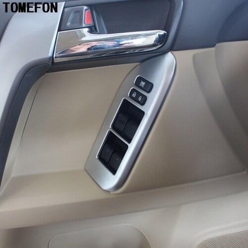 TOMEFON 4pcs For Toyota Prado 2014 2015 ABS Chrome Interior Armrest Window Lifter Botton Panel Cover Trim Auto Accessories