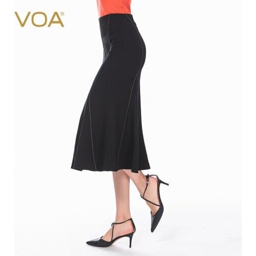 VOA Silk 60MM Matte Black Heavy Side Zipper Decorative Open-Line Natural Waist Stiffness Thick Package Hip Skirt CE17