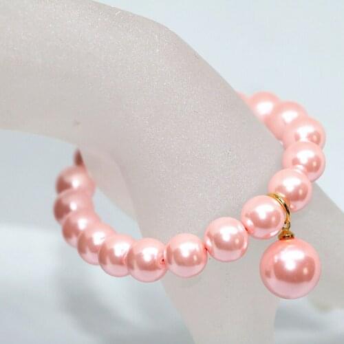 Imitation shell pearl round beads High grade candy color pink 10mm girls beauty gift bracelet elastic rope jewelry 7.5inch B1711