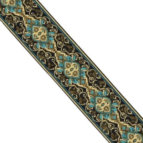 ZERZEEMOOY 2" 5cm 9Yard/lot Woven Jacquard Ribbon totem gold with blue for curtain and clothing accessory