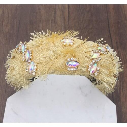 2019 Luxury Queen Charm Yellow Headband Crown Tiara Tassel Headwear Women Wedding Hair Jewelry Accessories