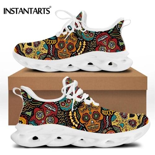 INSTANTARTS Classic Sugar Skull Print Womens Mesh Sneakers Spring Wear-resistant Gothic Design Walking Footwear Zapatos Mujer