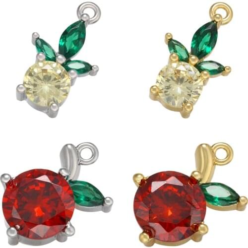 ZHUKOU NEW crystal zircon pineapple&cherry fruit pendant small charms for handmade earrings jewelry accessories wholesale VD983