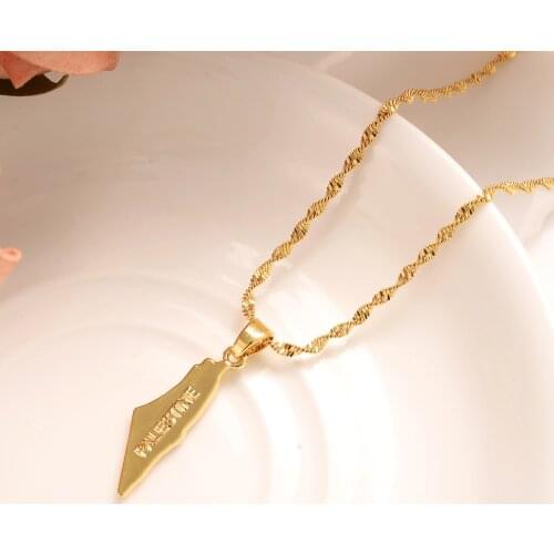 Gold color Palestine Syria map National Flag pendant & necklace for women & men, country map jewelry