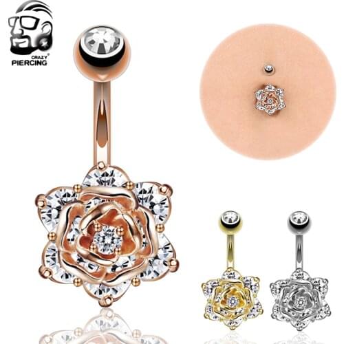 1PC Belly Button Rings Crystal Piercing Ombligo Flower Style Navel Piercing Navel Earring Sex Body Jewelry Pircing 14g for Women