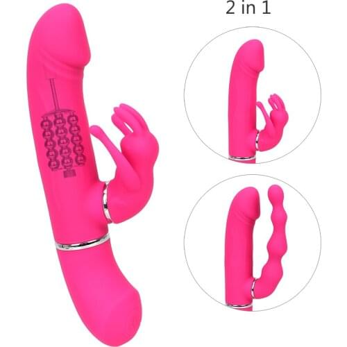 360 Degree Rotation 2 in 1 G-spot Massage Vagina Clitoris Anus Stimulator Anal Bead Vibrator Dildo Vibrator