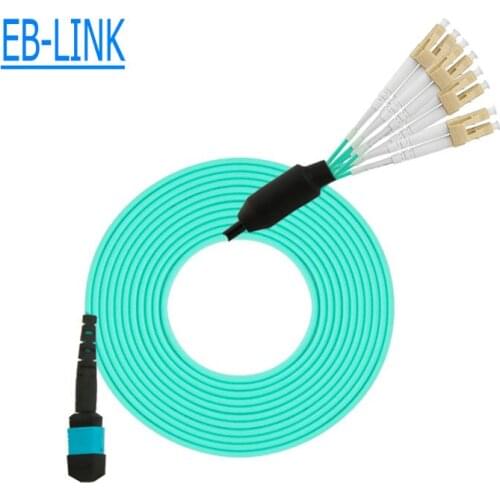 20 Meters Female MPO/MTP -LC OM3 8 Strands 8 Core LC Fiber Optical Cable for QSFP+SR module Type-B AQUA