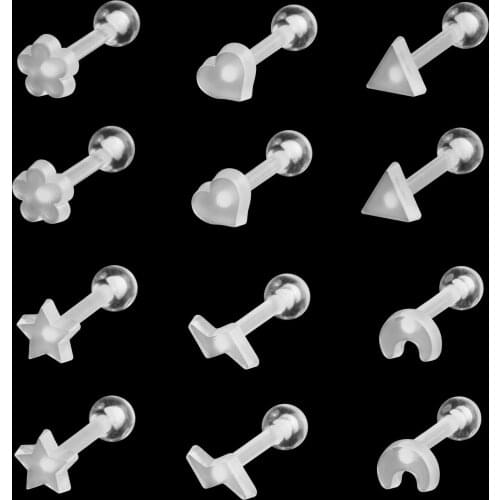 30pcs/lot 16g Lip Ear Piercing Ring Jewelry heart Flower Triangle Moon Star Lip Labret Set Internal Thread Ear Tragus Nail